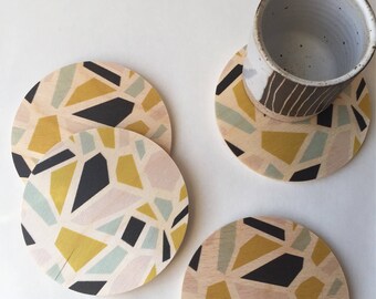TERRAZZO COASTERS set of 4, wood coasters, modern coasters, terrazzo, absorbent coasters, housewarming gift, hostess gift, midcentury