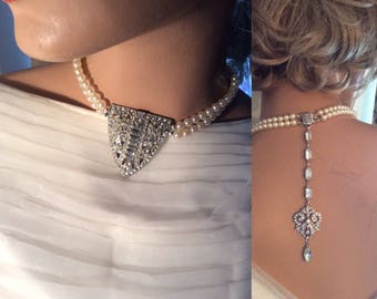 Art deco necklace statement necklace vintage necklace wedding jewelry wedding necklace true vintage bridal jewelry pearl wedding accessory