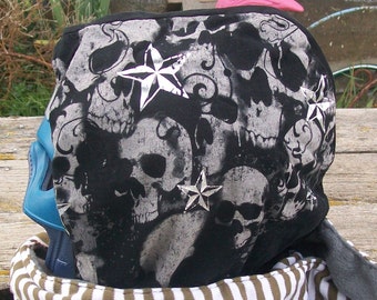 Upcycled Skulls Shirt Fleece Hooded Scarf Scoodie OOAK Ready to Ship