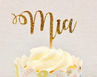 12ct Personalize glitter cupcake toppers, custom name cupcake topper, personalize name cupcake topper, calligraphy cupcake toppers