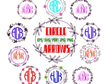 Arrow frame, Arrow monogram initial border, Circle Arrow frame, love, boho, pdf/.svg/.eps /.jpg/.png, Cutting or Printing, Instant Download