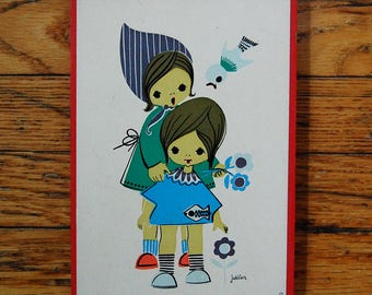 Vintage Big Eyed Girl Small Plaque by Jaklien Moerman Wall Hanging Children Home Decor