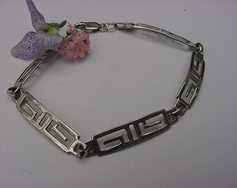 On Hold...Estate Sterling Silver 925 Greek Key Design Panel Link Bracelet 7.75inches