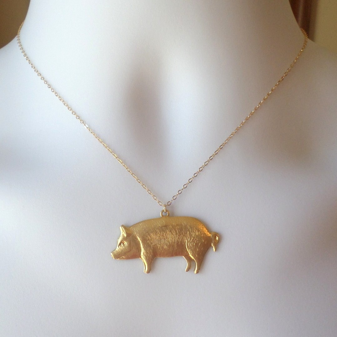 Gold Pig Necklace Pig Necklace Gold Filled Necklace Animal