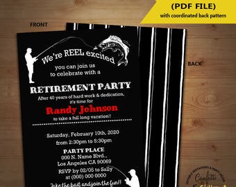 Fishing retirement party invitation fisherman fishing blue