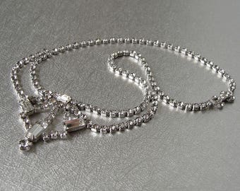 Gorgeous Vintage Baguette Rhinestone Necklace 1950s Bib Costume Jewelry Wedding Bridal Formal Ballroom Pageant Downton Gatsby Prom MOB MOG