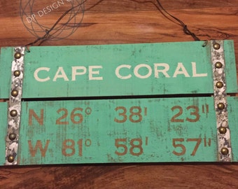 Latitude Longitude Wooden Sign