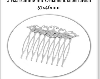 2 Fine Combs Ornament Silver Colors 57 x 46 mm