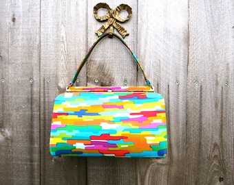 Vintage Purse Pop Art Bag Mad Men Style Handbag Top Handle Purse Hipster Purse 60s Kelly Style Bag Vegan