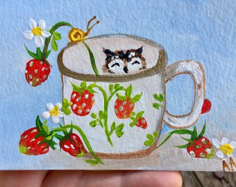 SALE Aceo original acrylic painting artist trading card mini painting mini art