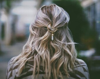 Moon Hair Clips Accessories Crystal Barrette Womens Jewellery Tumblr Unique Jewelry Boho Hippie Bohemian Christmas Gifts for Her Present