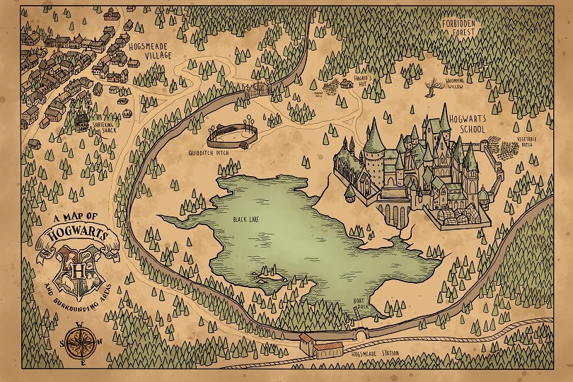 A Map of Hogwarts and Surrounding Areas Harry potter art, Hogwarts