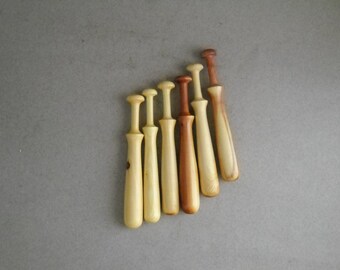 Six hand turned Juniper Pillow lace bobbins