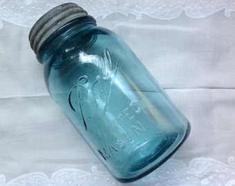 Vintage Blue Ball Mason Jars with Zinc Lids