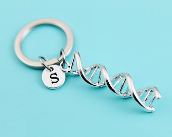 Silver DNA Charm Keychain, Silver DNA Charm, DNA Keychain, Double Helix Charm, Science Teacher Gifts, Gifts for Him, Gifts for Her under 30