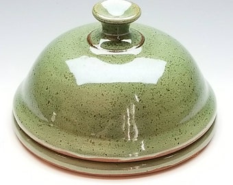 IN STOCK (large) Butter Dish, (FREE pottery Gift with purchase) Green Ceramic Handmade Butter Server