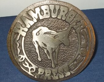 Vintage 1980s Cast Iron Hamburger Press-Steer in Center-Grill Tool-Original Box-Taiwan