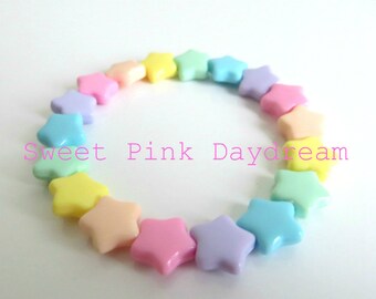 Fairy Kei Pastel Stars Bracelet, kawaii bracelet, pastel jewelry, star bracelet, rainbow bracelet,cute bracelet,gifts for teens