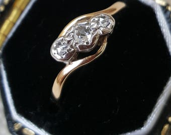 Vintage Rose-Cut Diamond Gold Trilogy Ring
