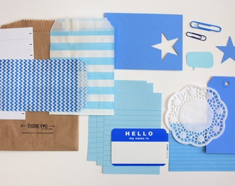 Travelers Notebook Tag + Embellishment Kit Collection . Blue . Planner Scrapbooking Mixed Media Mini Album Midori Listers Gotta List Lists