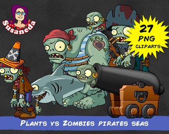 PVZ 2, PLANTS vs ZOMBIES Pirates Seas cliparts, 27 Cliparts Pack, Pirates Seas, transparent background, instant download