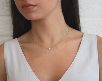 Dainty CZ Necklace • Tiny Diamond Pendant Necklace • Elegant Gold Cubic Zirconia Necklace • Gift for Her • Layered Gold Necklace