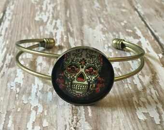 Sugar skull cuff bracelet