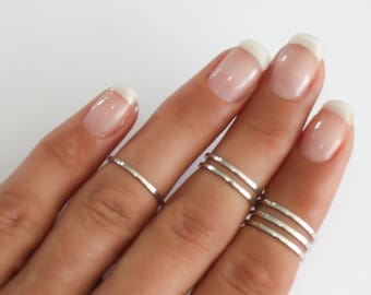 Sterling Silver stacking rings, 6 Above the knuckle rings set, sterling silver midi ring, plain band midi rings, silver shiny thin rings