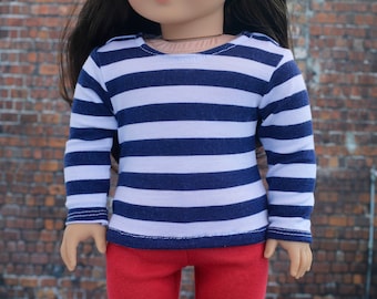18 Inch Doll Clothes | Trendy Navy and White Stripe Long Sleeve TOP for 18 Inch Girl or Boy Doll