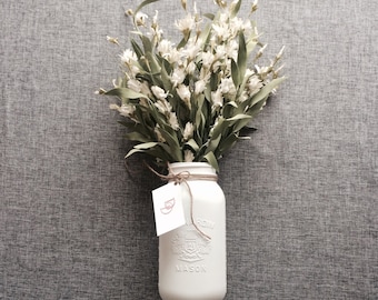 Matte White Red or Copper Mason Jar Vase - Country Chic Painted Mason Jar Mother's Day Gift Simple Wedding Decor Flower Vase Centerpiece