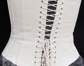Coutil Lined Working Corset with Grommets - Victorian / Civil War reenacting - Mid Bust - Custom Made