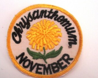 November Flower of the Month Chrysanthemum Authentic Retro Vintage Sewing Patch Applique