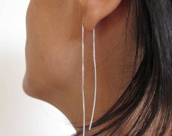 Pair of sterling silver chain earrings, Long threader earrings, Minimalist earrings, Delicate earrings