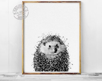 Black and White Hedgehog Print, Hedgehog Watercolor Painting, Watercolor Print, Watercolor Painting, Hedgehog Art, Hedgehog Wall Art, Poster