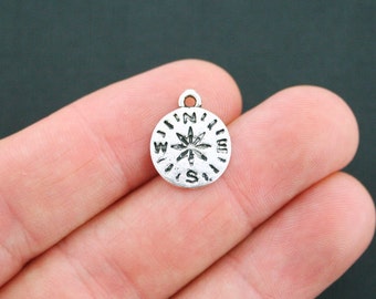 10 Compass Charms Antique Silver Tone Smaller Size - SC5120