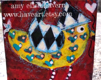Little Bird original painting 4x4 ART