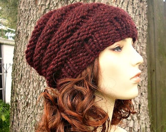 Red Womens Hat Slouchy Beanie Slouchy Hat - Beehive Beanie Red Wine Cabernet Knit Hat - Red Hat Red Beanie Womens Accessories Winter Hat