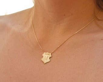 14k gold engraved shield necklace