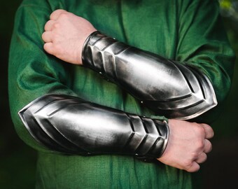 Blackened Steel LARP Armor - ARM PROTECTIONS - Steel Bracers - Pair