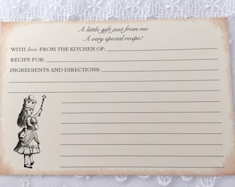 Alice in Wonderland Recipe Cards, Alice Recipe Cards, Set of 10