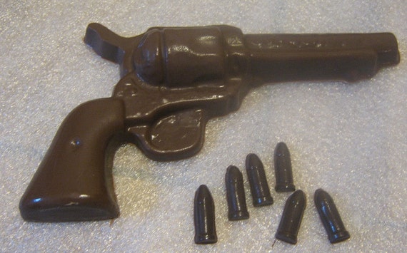 Large chocolate revolver with bullets