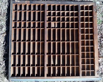 Hamilton Antique Printer's Vintage Wooden Letterpress Unique Type Tray Drawer Shadow Box with 141 Compartments