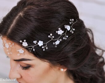 White flower crown wedding Flower headband Flower tiara Flower halo Wedding flower headpiece Wedding head wreath Bridal flower hair piece