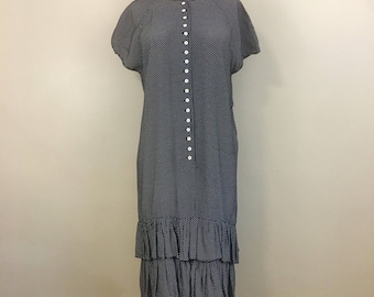 1990s Rayon Black Polka Dot Drop Waist Dress Size Medium