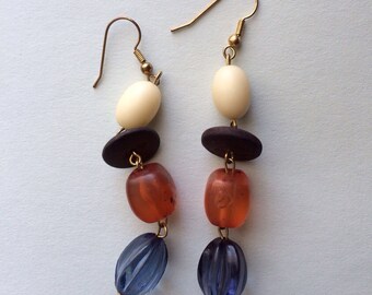 Vintage Dangle Earrings In Rust And Blue
