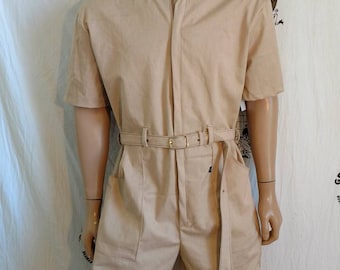 Mens Romper shorts 44 XL by Anna Herman USA jumpsuit nat color org cotton hipster