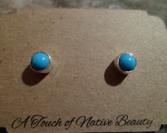 Navajo sterling silver Sleeping Beauty turquoise stud earrings Native American Southwestern. 5mm stones. Made to order