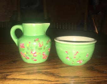 Vintage Hand Painted BUCHAN POTTERY Portobello Scotland Creamer And Custard Cup