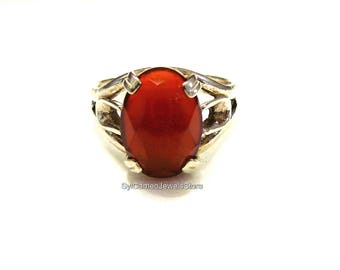 Statement Ring Sterling Silver Red Carnelian Stone by SylCameoJewelsStore