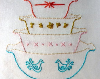Vintage Bowls Embroidery Pattern. Vignette Series.